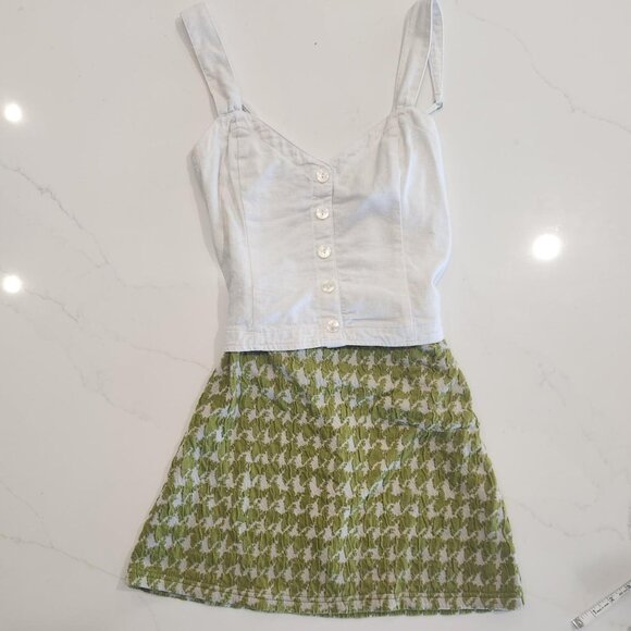Y2K Urban Outfitters Sz S Mini Skirt sage green houndstooth Schoolgirl Clueless - Picture 3 of 9